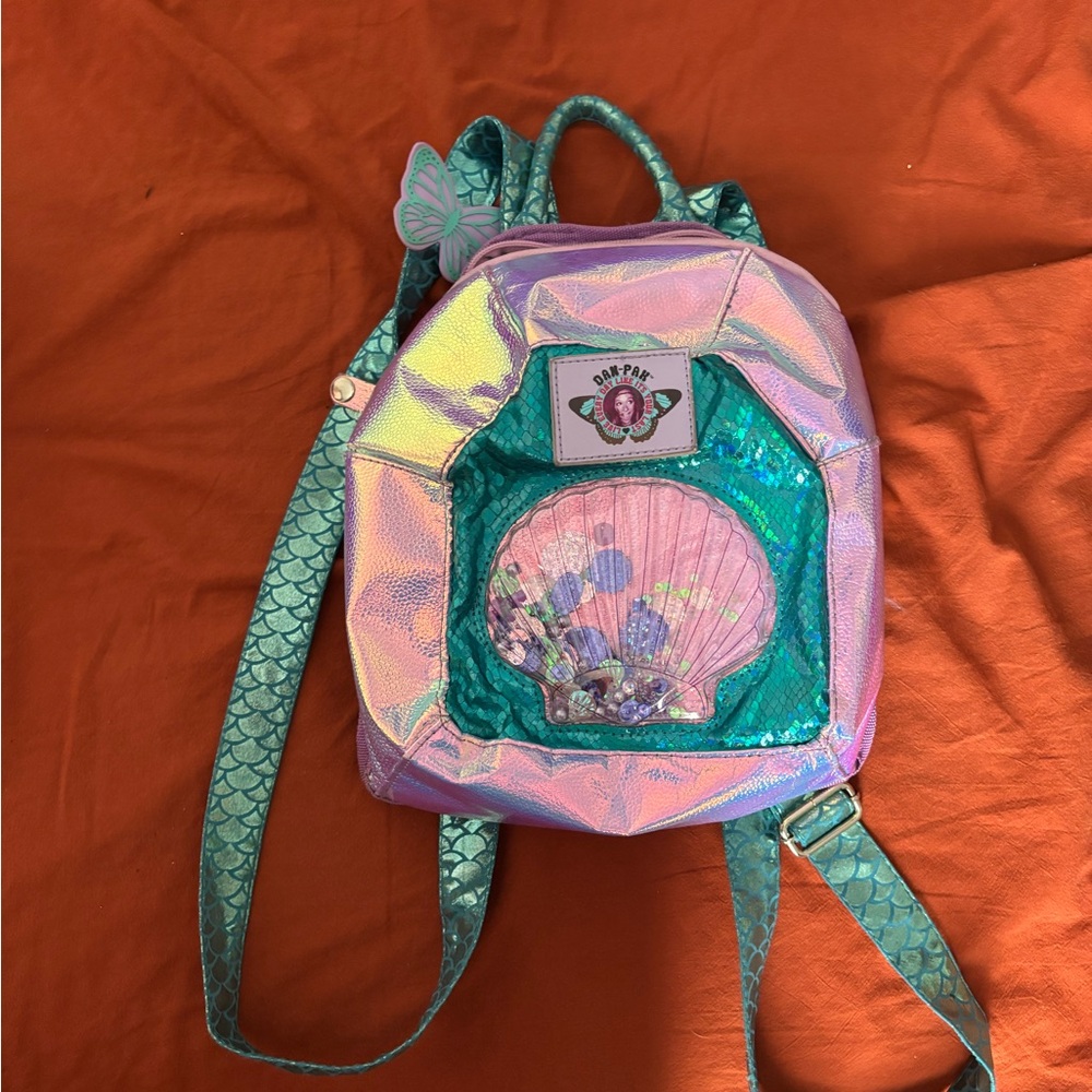 Iridescent Shell Backpack with Butterfly Detail